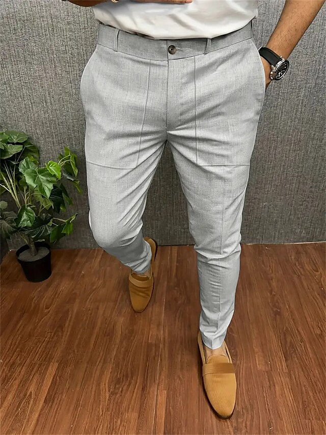  Men's Trousers Chinos Chino Pants Button Front Pocket Plain Comfort Business Daily Holiday Fashion Chic & Modern Black Khaki