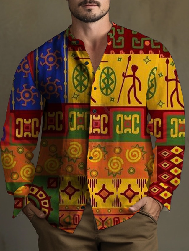 Chemisier Vintage Y2K - Motif Ethnique Multicolore - Manches Courtes - Taille 40/42 (XL) - Marque J.Daniels