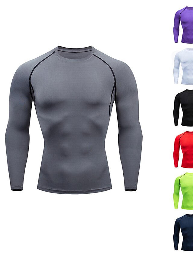  Men's Gym Shirt Sports T-Shirt Crew Neck Long Sleeve Sports & Outdoor Fitness Gym Soft Plain Black White Activewear Fashion Sport