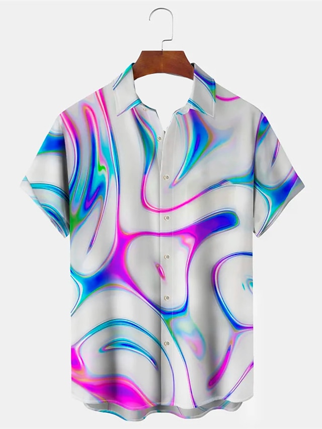  Optical Illusion Abstract Men's Shirt Daily Wear Going out Weekend Autumn / Fall Turndown Short Sleeves White, Blue S, M, L 4-Way Stretch Fabric Shirt