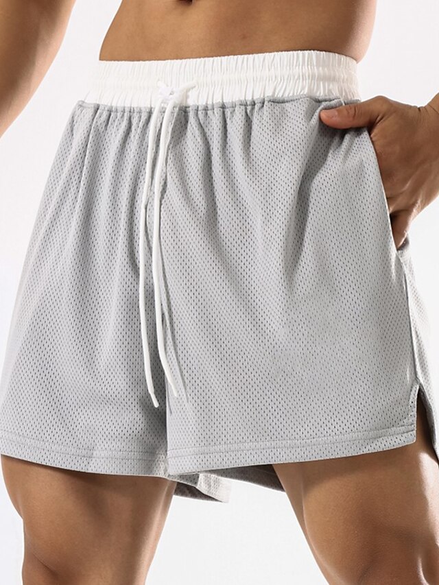  Men's Athletic Shorts Running Shorts Gym Shorts Mesh Shorts Sports Going out Weekend Breathable Quick Dry Running Casual Pocket Drawstring Elastic Waist Plain Knee Length Gymnatics Activewear Wine