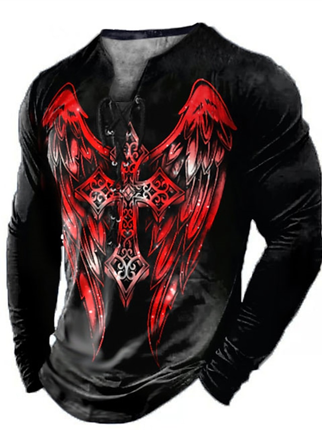  Graphic Wings Faith Fashion Daily Outdoor Men's 3D Print T shirt Tee Casual Holiday Going out T shirt Blue Red & White Orange Long Sleeve Collar Shirt Spring &  Fall Clothing Apparel S M L XL 2XL 3XL