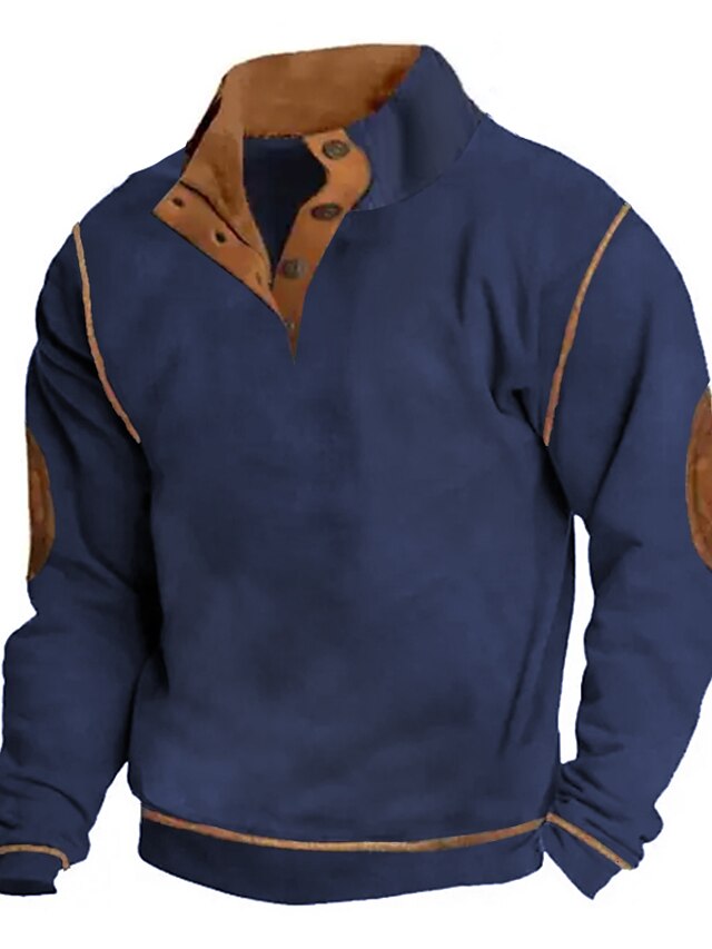  Men's Sweatshirt Navy Blue Standing Collar Plain Patchwork Color Block Sports & Outdoor Daily Holiday Vintage Streetwear Basic Spring &  Fall Clothing Apparel Hoodies Sweatshirts 