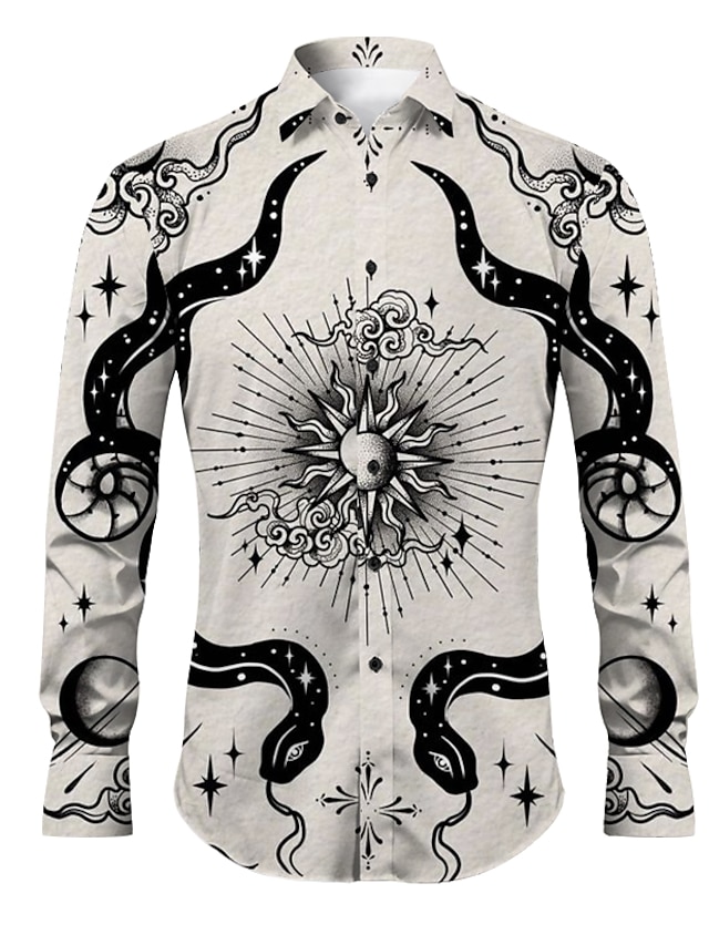  Symbol Snake Vintage Abstract Men's Shirt Daily Wear Going out Spring & Summer Turndown Long Sleeve White, Red, Blue S, M, L 4-Way Stretch Fabric Shirt