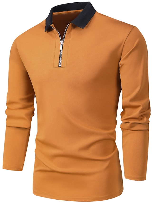  Men's Polo Shirt Zip Polo Casual Holiday Lapel Quarter Zip Long Sleeve Fashion Basic Color Block Quarter Zip Summer Spring Regular Fit Black Orange Military Green Polo Shirt
