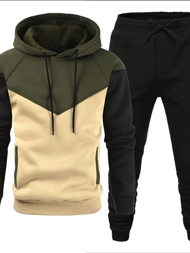  Men's Tracksuit Workout Outfits GYM Pants Gym Shirt Hooded Sports & Outdoor Daily Holiday Quick Dry Soft Color Block Black White Yellow Activewear Streetwear Sport Fall & Winter Hoodies Sweatshirts 