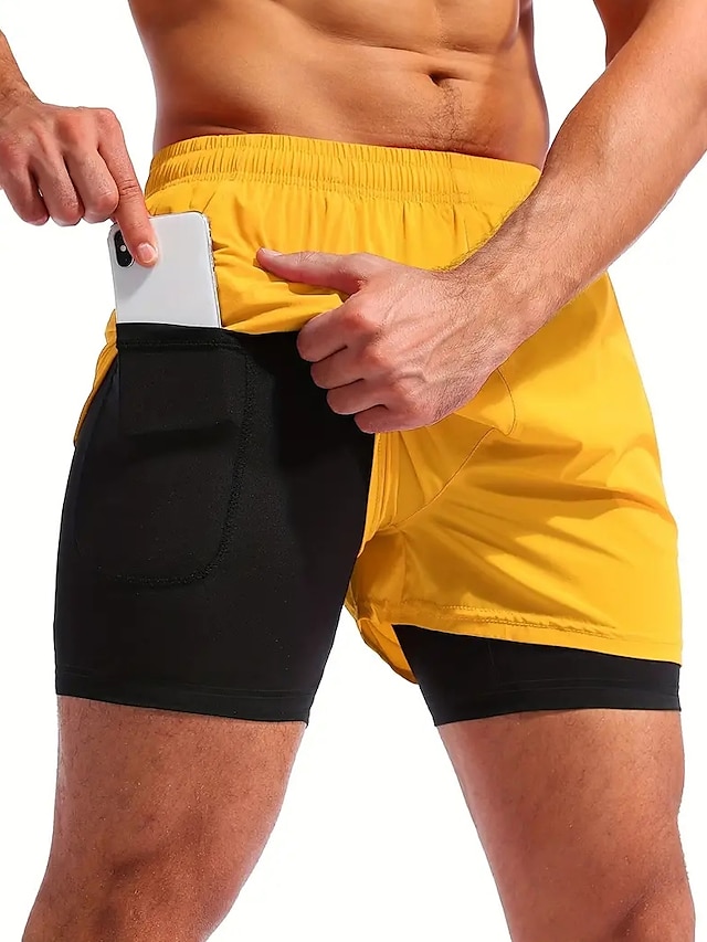  Men's Swim Shorts Swim Trunks Beach Shorts Sports Going out Weekend Breathable Quick Dry Running Casual Pocket Elastic Waist With Compression Liner Plain Knee Length Gymnatics Activewear Black White