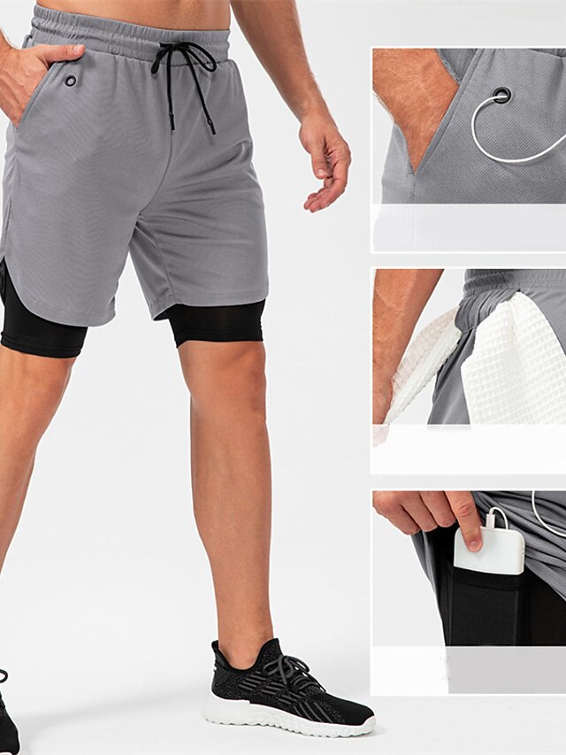  Men's Athletic Shorts Compression Shorts Running Shorts Gym Shorts Going out Weekend Breathable Quick Dry Drawstring Elastic Waist 2 in 1 Plain Short Gymnatics Casual Activewear Black White
