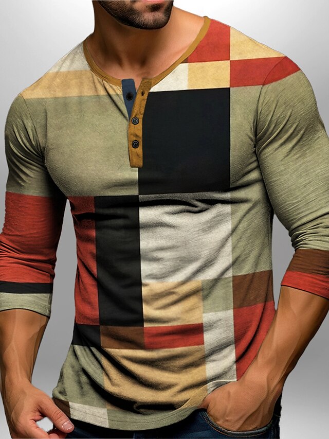 Graphic Bloque De Color Moda Diario Casual Hombre Impresión 3d Henley Shirt Casual Festivos 2210