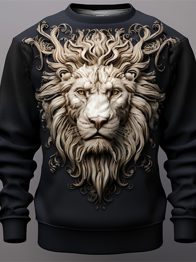  Graphic Lion Men's Fashion 3D Print Golf Pullover Sweatshirt Holiday Vacation Going out Sweatshirts Red Green Long Sleeve Crew Neck Print Spring &  Fall Designer Hoodie Sweatshirt