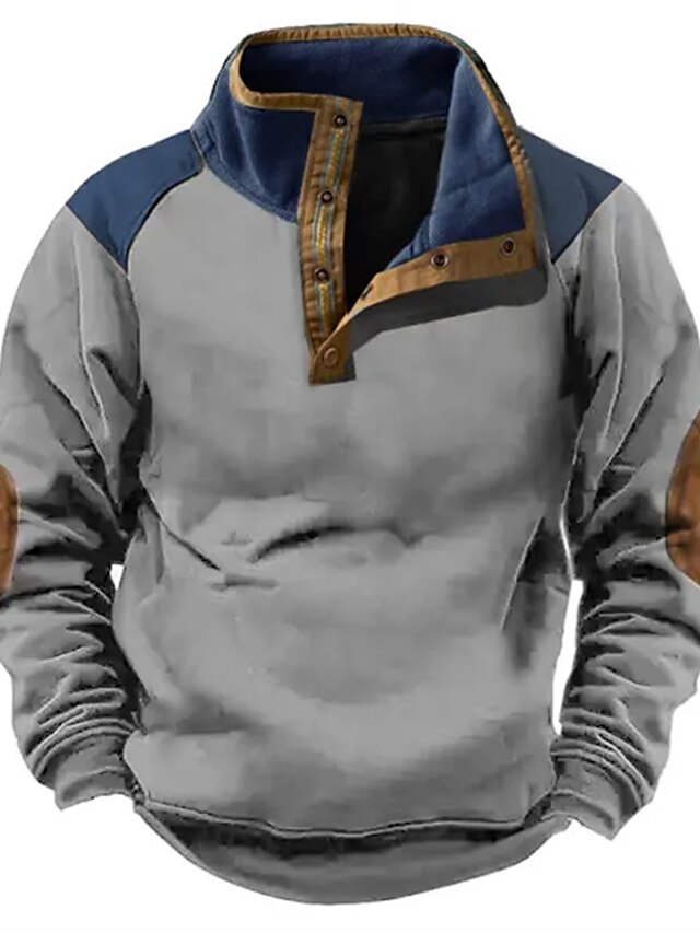  Men's Sweatshirt Gray Standing Collar Plain Patchwork Pocket Color Block Sports & Outdoor Daily Holiday Vintage Streetwear Basic Spring &  Fall Clothing Apparel Hoodies Sweatshirts 