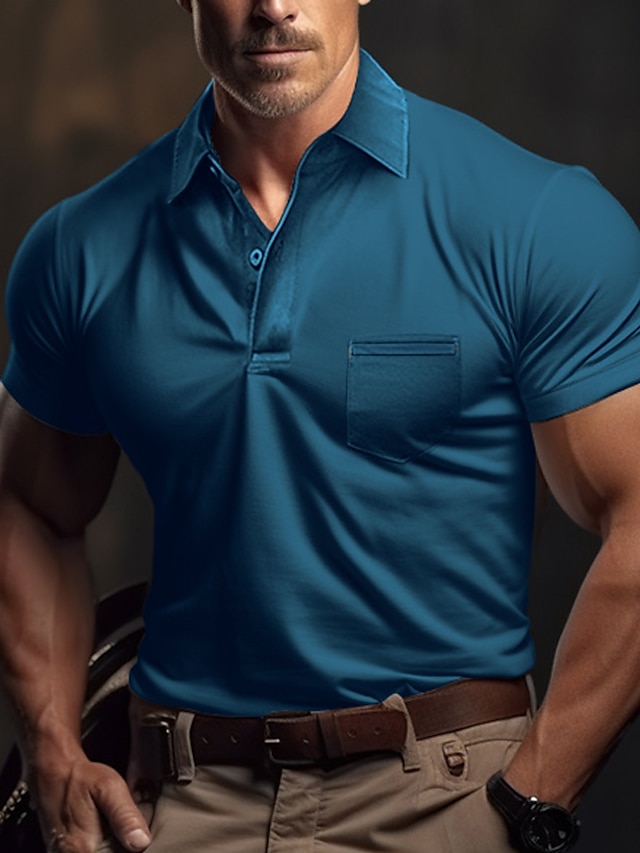  Men's Polo Shirt Button Up Polos Casual Sports Lapel Short Sleeve Fashion Basic Plain Pocket Summer Regular Fit Black Army Green Blue Orange Gray Polo Shirt