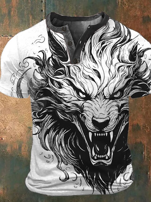  Graphic Animal Fashion Retro Vintage Classic Men's 3D Print T shirt Tee Henley Shirt Sports Outdoor Holiday Going out T shirt White Red Blue Short Sleeve Henley Shirt Spring & Summer Clothing Apparel