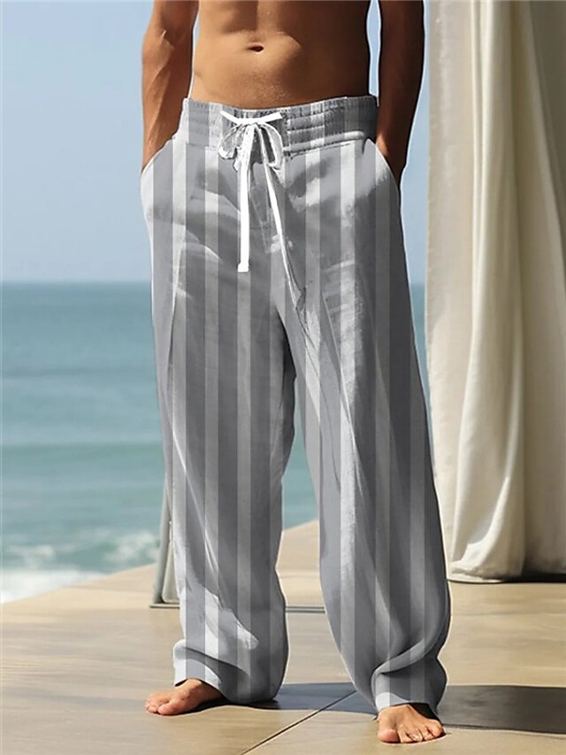  Stripe Casual Men‘s 3D Print Pants Trousers Outdoor Daily Wear Streetwear Polyester Pink Gray S M L Medium Waist Elasticity Pants