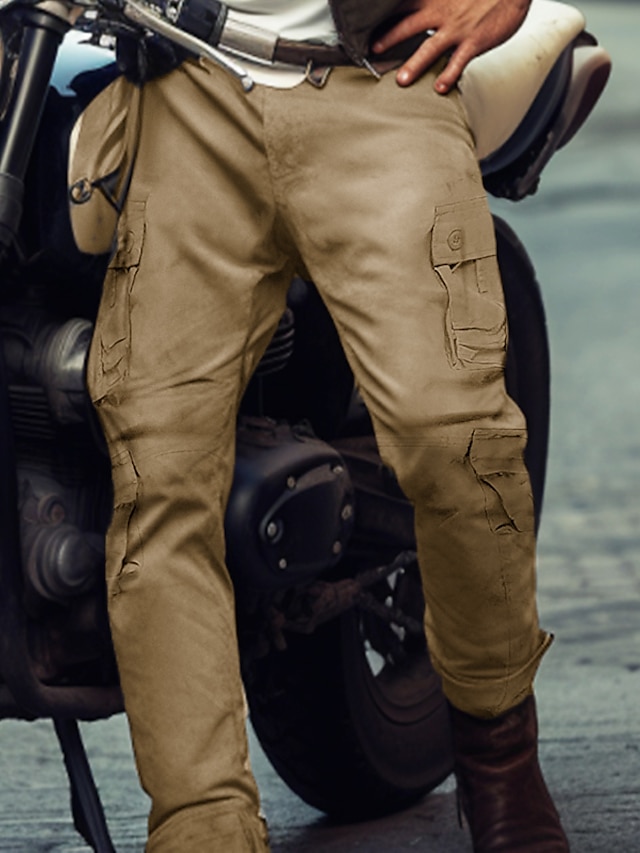  Men's Cargo Pants Joggers Trousers Button Multi Pocket Plain Wearable Casual Daily Holiday Sports Fashion Black Brown