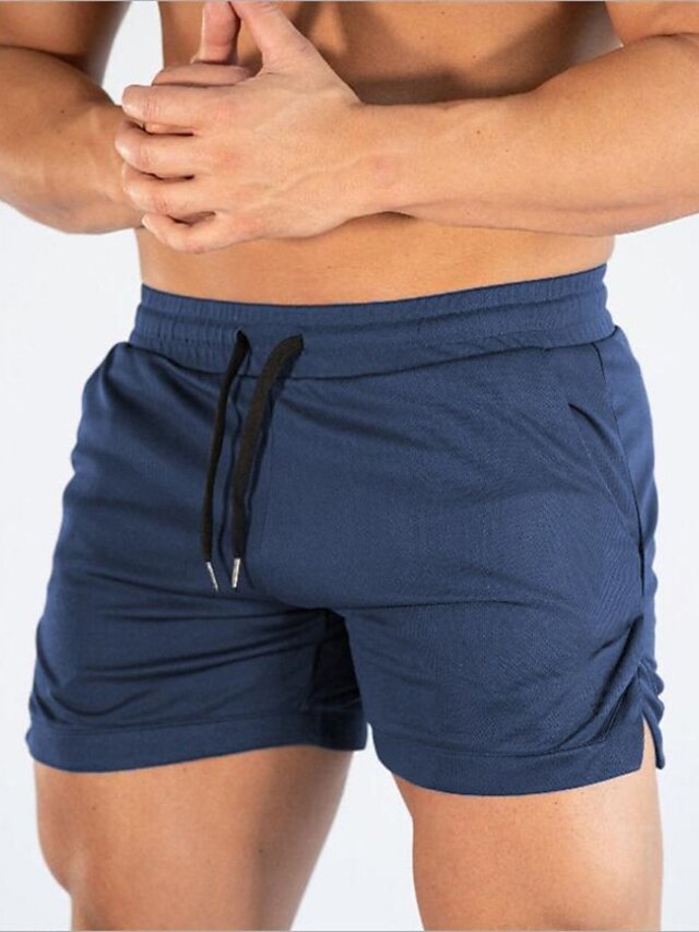  Men's Shorts Sports Going out Weekend Running Casual Drawstring Elastic Waist Plain Knee Length Gymnatics Activewear Lake blue Wine Red Micro-elastic