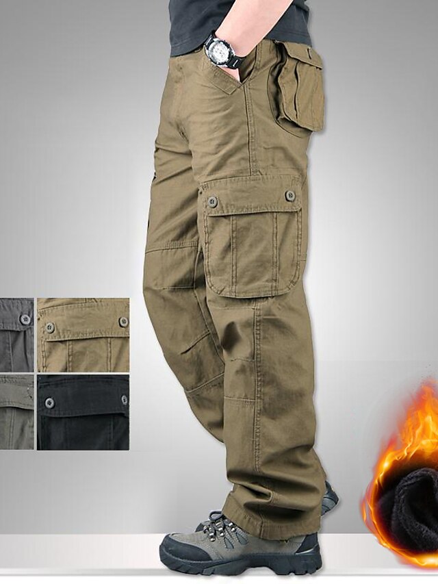  Men's Cargo Pants Fleece Pants Work Pants Pocket Multi Pocket High Rise Solid Colored Wearable Outdoor Calf-Length Outdoor Casual Classic Big and Tall Loose Fit Army Yellow Black High Waist Inelastic