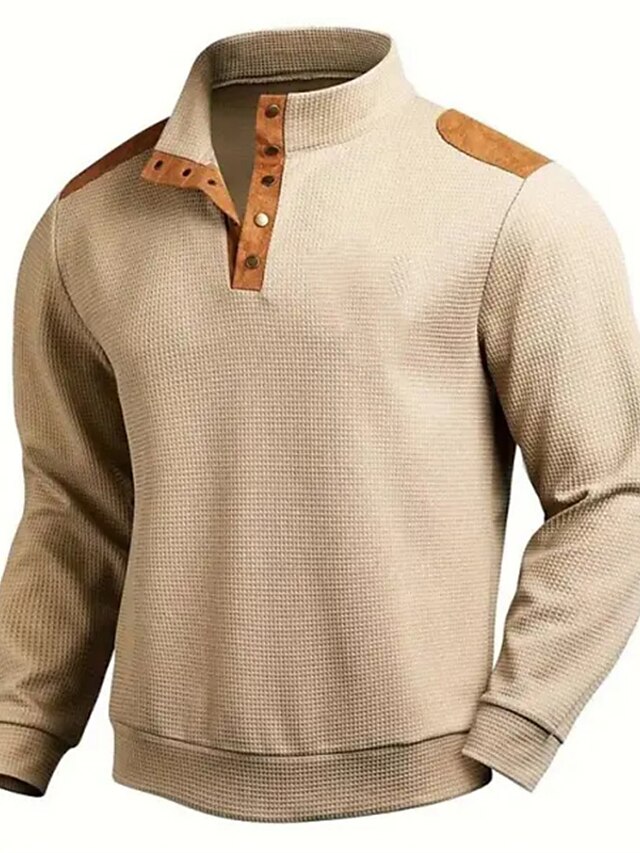 Men's Sweatshirt Khaki Standing Collar Plain Patchwork Color Block Sports & Outdoor Daily Holiday Vintage Streetwear Basic Spring &  Fall Clothing Apparel Hoodies Sweatshirts 