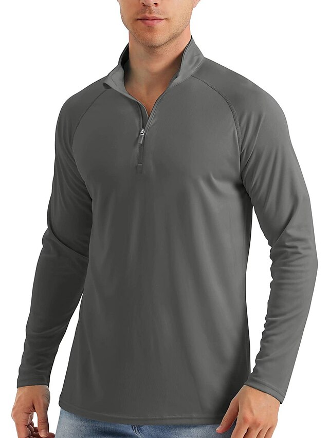  Men's T shirt Tee Fishing Shirts Men Tops Zip Polo Athletic Shirts Stand Collar Long Sleeve Sports & Outdoor Vacation Going out Casual Daily Quick dry Breathable Soft Plain White Light Grey Activewear
