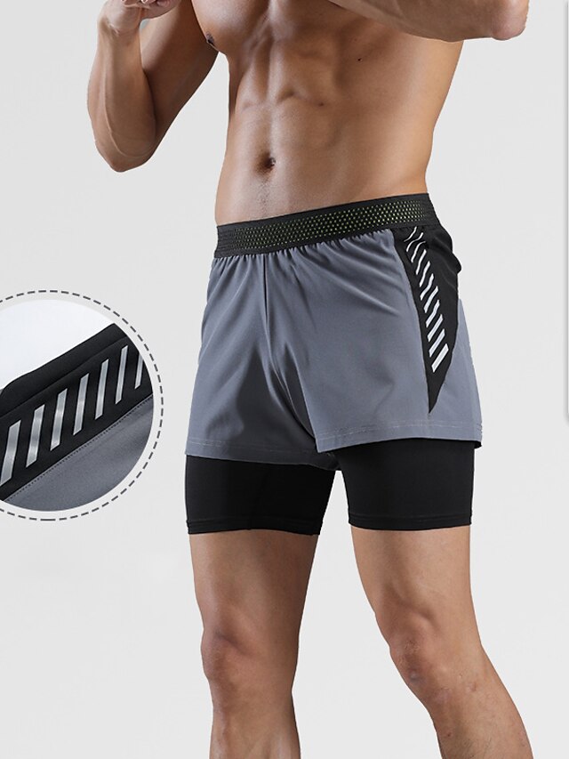  Men's Athletic Shorts Running Shorts Gym Shorts Sports Going out Weekend Breathable Quick Dry Running Casual Pocket With Compression Liner Color Block Knee Length Gymnatics Activewear Black Royal Blue