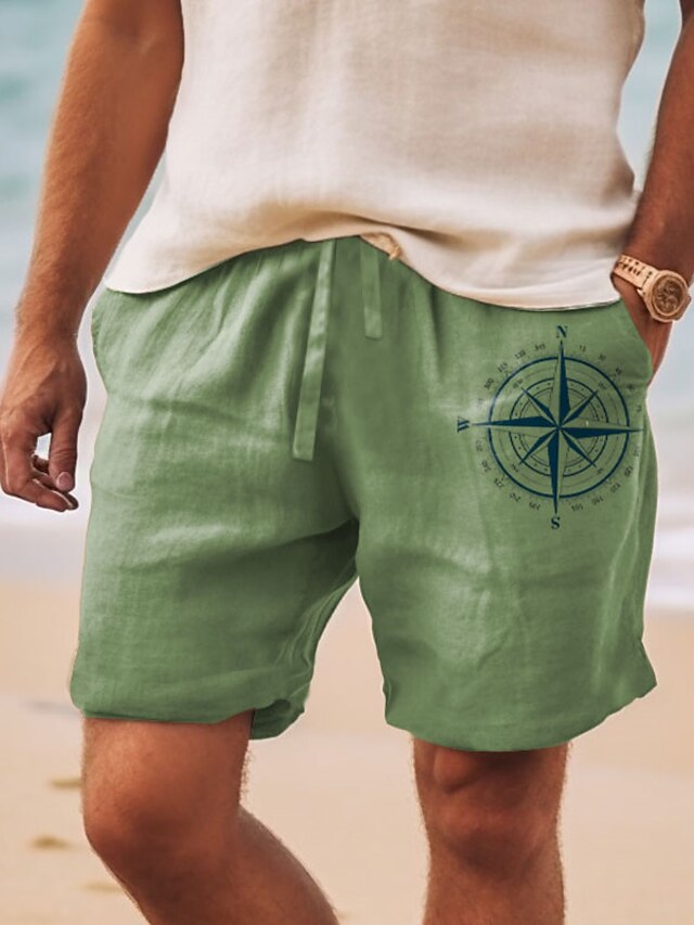  Men's Cotton Shorts Summer Shorts Beach Shorts Print Drawstring Elastic Waist Astrolabe Comfort Breathable Short Outdoor Holiday Going out Cotton Blend Hawaiian Casual White Pink
