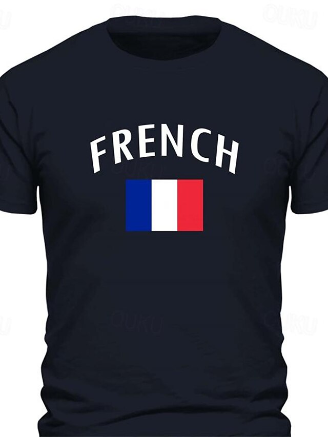  French National Flag Men's Graphic Cotton T Shirt Sports Classic Casual Shirt Short Sleeve Comfortable Tee Sports Outdoor Holiday Summer Fashion Designer Clothing