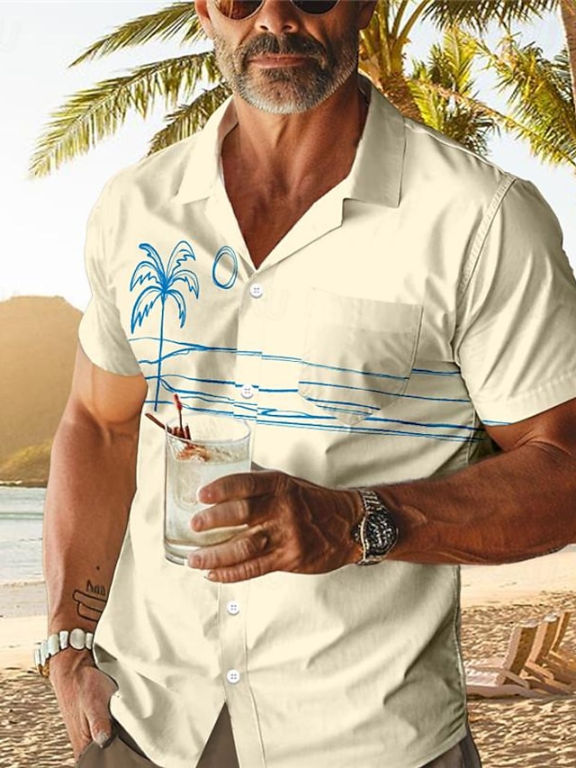  Palm Tree Tropical Men's Resort Hawaiian 3D Printed Shirt Cuban Collar Short Sleeve Summer Beach Shirt Vacation Daily Wear S TO 3XL