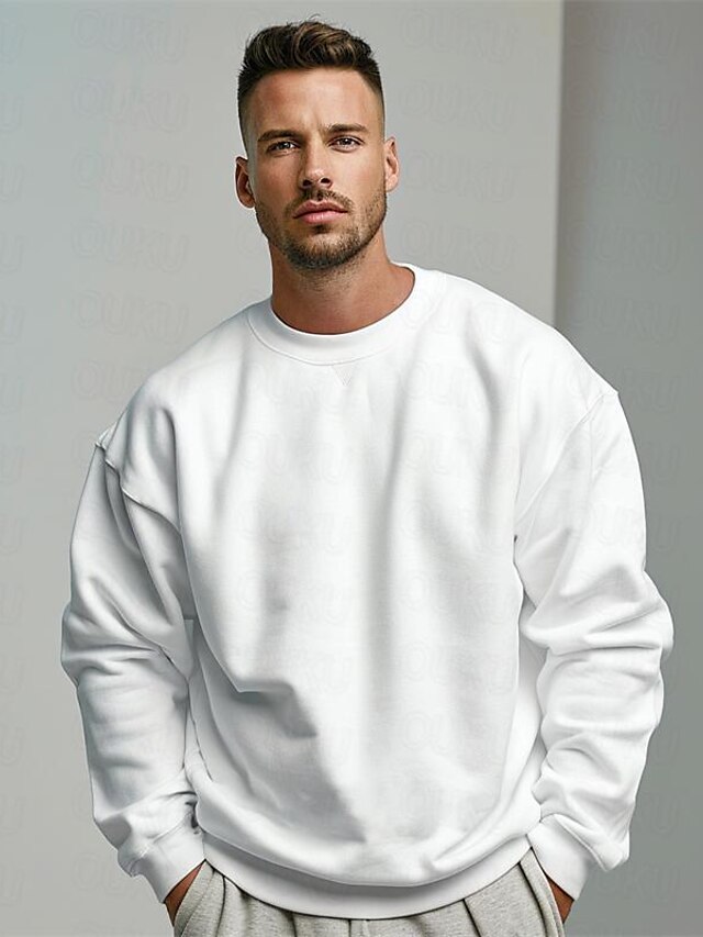  Men's Sweatshirt Pullover Black White Crew Neck Sports Holiday Vacation Streetwear 100% Cotton Fashion Daily Casual Spring &  Fall Clothing Apparel Hoodies Sweatshirts  Long Sleeve