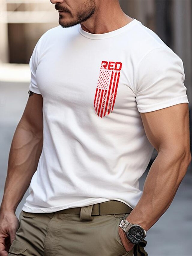  Slogan American Flag Printed Men's Graphic Cotton T Shirt Sports Classic Shirt Short Sleeve Comfortable Tee Street Sports Outdoor Summer Fashion Designer Clothing
