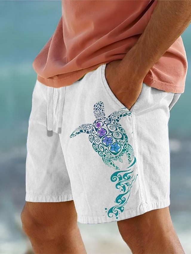  3D Animal Print Men's Cotton Shorts Summer Hawaiian Shorts Beach Shorts Drawstring Elastic Waist Breathable Soft Short Casual Daily Holiday Streetwear