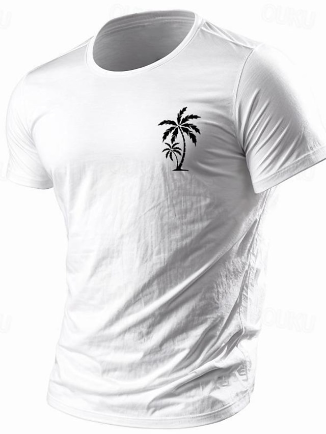  Coconut Tree Printed Men's Graphic Cotton T Shirt Sports Classic Shirt Short Sleeve Comfortable Tee Sports Outdoor Holiday Summer Fashion Designer Clothing