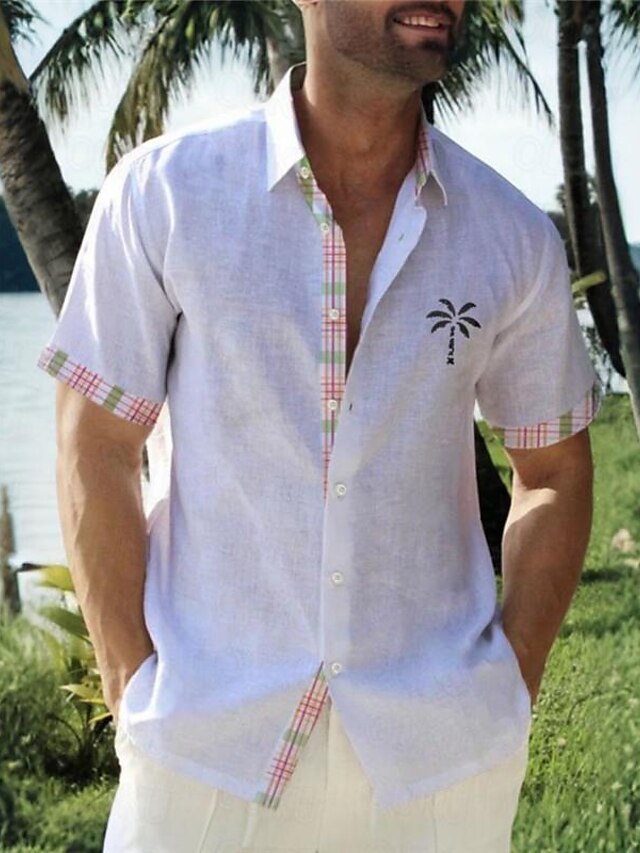  Palm Tree Tropical Men's Resort Hawaiian 3D Printed Shirt Button Up Short Sleeve Summer Shirt Vacation Daily Wear S TO 3XL
