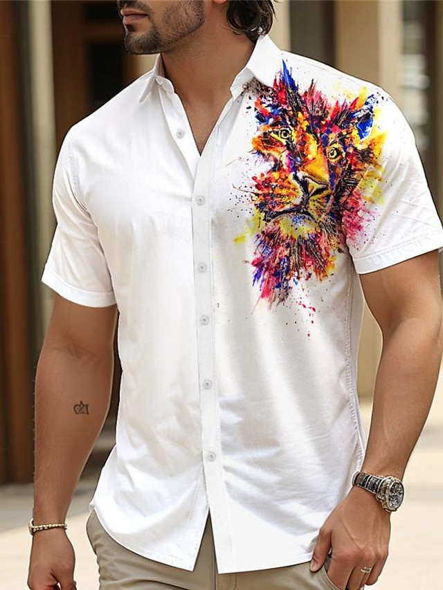  Tiger Ink Painting Men's Resort Hawaiian 3D Printed Shirt Casual Button Up Short Sleeve Summer Shirt Vacation Daily Wear S TO 3XL