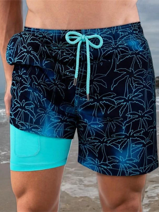  Men's Board Shorts Swim Trunks Going out Weekend Breathable Quick Dry Drawstring Elastic Waist with Pockets Color Block Short Gymnatics Casual Activewear Dark Blue