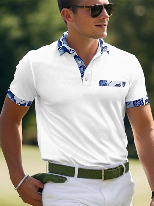  Floral Men's Sportswear 3D Print Polo Shirt Golf Polo Sports & Outdoor Street Gym Pique Polo Shirt Short Sleeve Turndown Polo Shirts Black White Summer S M L Micro-elastic Lapel Polo
