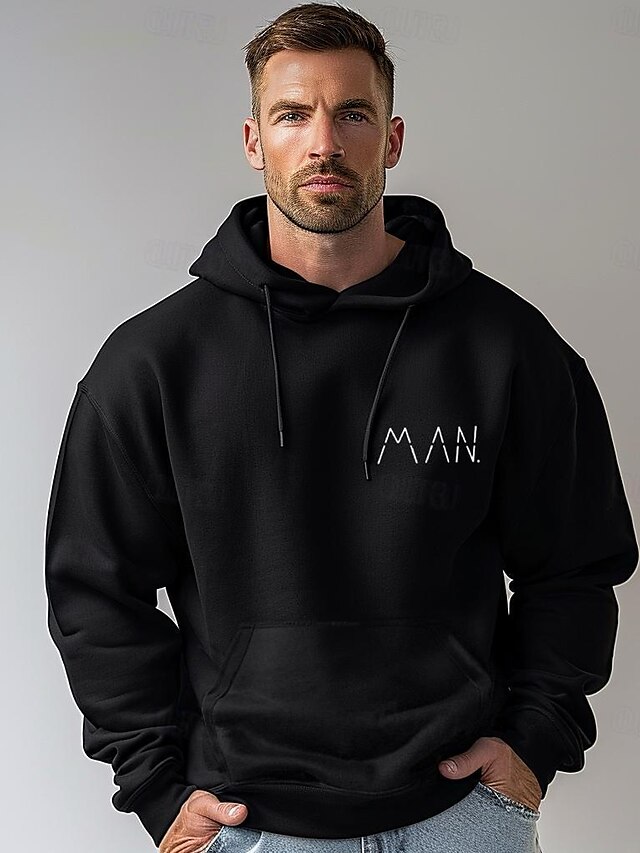  100% Cotton Men's Hoodie Pullover Basic Fashion Daily Casual Hoodies Letter Black Long Sleeve Holiday Vacation Streetwear Hooded Spring &  Fall Clothing Apparel Designer S M L