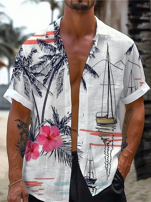 Chemise D'été Chemise Homme Imprimé Floral Hawaïen Manches Courtes