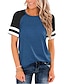 cheap Women&#039;s T-shirts-Women&#039;s T shirt Striped Color Block Round Neck Basic Tops Green Blue White