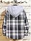 cheap Overshirts-Men&#039;s Shirt Other Prints Plaid Check Hooded Street Casual Button-Down Print Long Sleeve Tops Lightweight Casual Fashion Classic Gray
