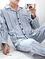 cheap Pajamas-Men&#039;s Pajamas Loungewear Sets Sleepwear Grid / Plaid Fashion Simple Comfort Home Bed Cotton Lapel Long Sleeve Pant Spring Fall Blue Dark Gray