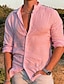 cheap Men&#039;s Casual Shirts-Men&#039;s Linen Shirt Solid Color Turndown Street Casual Button-Down Long Sleeve Tops Casual Fashion Breathable Comfortable Pink