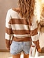 cheap Sweaters-Women&#039;s Pullover Sweater Jumper Knit Knitted Color Block V Neck Stylish Basic Essential Daily Fall Winter Gray khaki S M L / Long Sleeve / Casual / Regular Fit