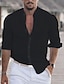 cheap Men&#039;s Casual Shirts-Men&#039;s Linen Shirt Long Sleeve Shirt White Black Blue Collar Band Solid Color Street Daily Tops Lightweight Casual Fashion Comfortable
