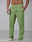 cheap Linen Pants-Men&#039;s Linen Pants Trousers Summer Pants Beach Pants Drawstring Elastic Waist Straight Leg Plain Comfort Outdoor Casual Daily Linen / Cotton Blend Basic Streetwear Navy Blue Green