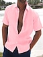 cheap Men&#039;s Casual Shirts-Men&#039;s Linen Shirt Summer Shirt Beach Shirt Turndown Summer Short Sleeve Black White Pink Solid Color Hawaiian Holiday Clothing Apparel Button-Down
