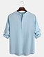 cheap Men&#039;s Casual Shirts-Men&#039;s Linen Shirt Casual Shirt Beach Shirt Henley Shirt Black White Pink Long Sleeve Plain Henley Spring &amp; Summer Hawaiian Holiday Clothing Apparel