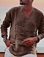 abordables camisas casuales de los hombres-Hombre camisa de lino Camisa de verano Camisa casual Camisa de playa Blanco Azul Marrón Manga Larga Plano Escote en Pico Primavera verano Casual Diario Ropa