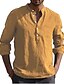 cheap Men&#039;s Casual Shirts-Men&#039;s Shirt Linen Shirt Maroon Shirt Solid Color V Neck White Black Gray Wine Army Green Long Sleeve Daily Vacation collared shirts Tops Streetwear Casual Chinoiserie