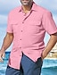 abordables camisas casuales de los hombres-Hombre Camisa camisa de lino Camisa casual Camisa de verano Camisa de playa Blanco Rosa Azul Piscina Manga Corta Plano Diseño Verano Casual Diario Ropa Bolsillo delantero