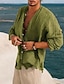 cheap Men&#039;s Casual Shirts-Men&#039;s Linen Shirt Summer Shirt Beach Shirt Stand Collar Summer Spring Long Sleeve Black Brown Green Plain Casual Daily Clothing Apparel